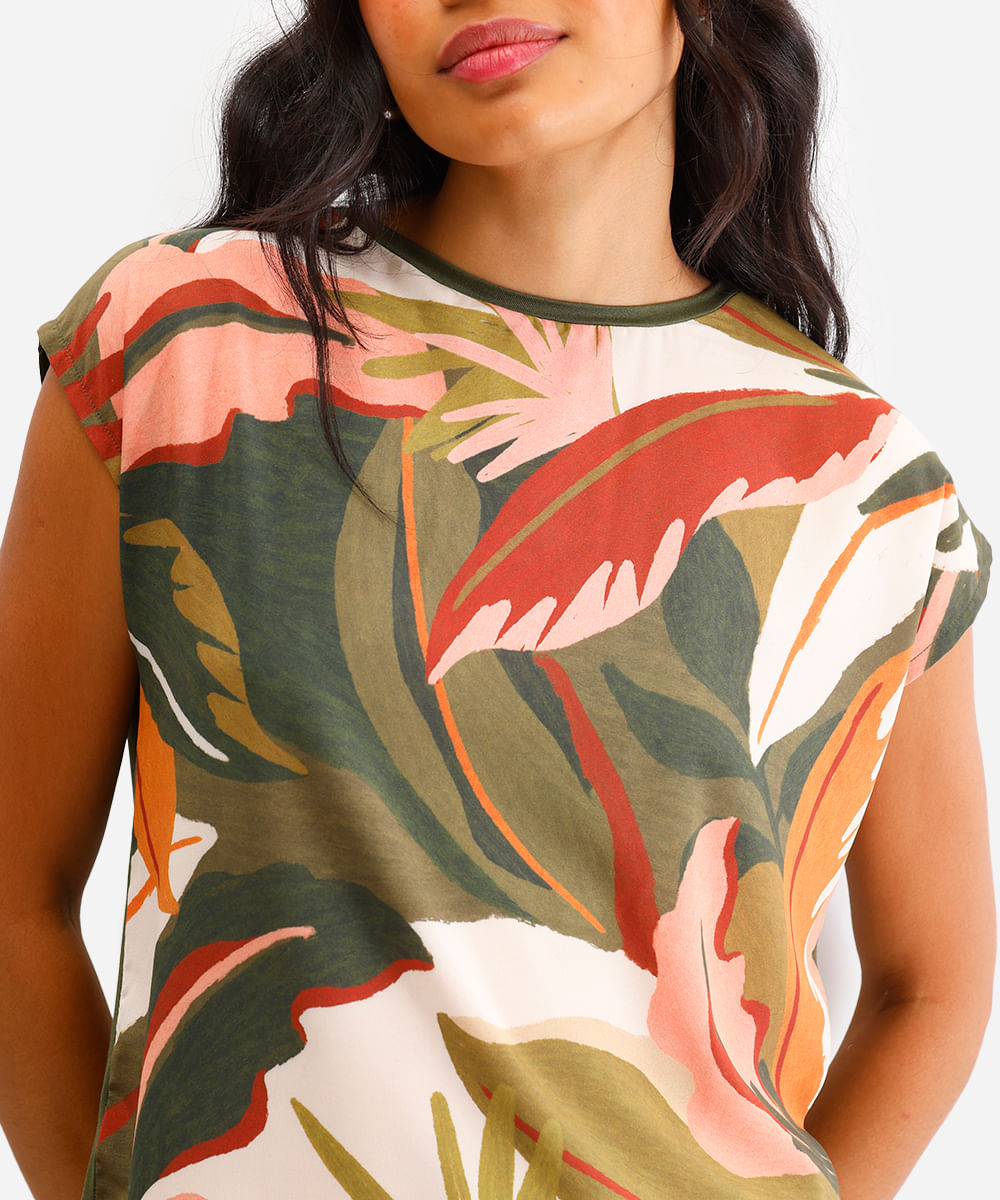 blusa feminina com viscose folhagens verde