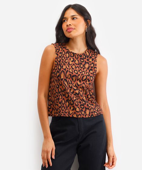 regata feminina animal print texturizada marrom