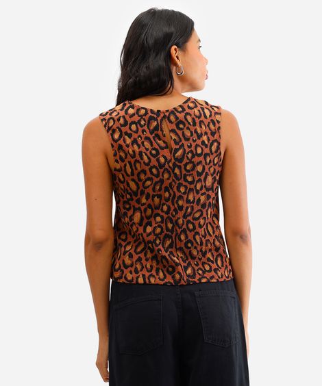 regata feminina animal print texturizada marrom