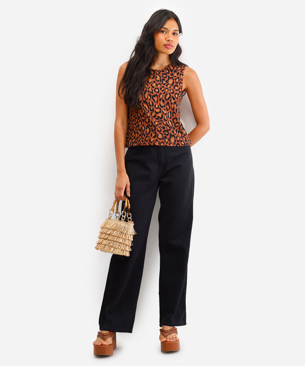 regata feminina animal print texturizada marrom