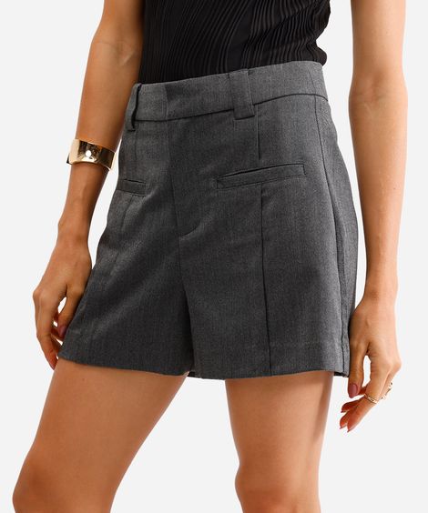 short feminino de alfaiataria chevron  cinza