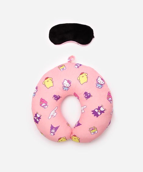 apoio de pescoço com máscara de dormir hello kitty rosa