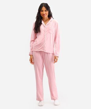 pijama americano longo de plush - rosa claro