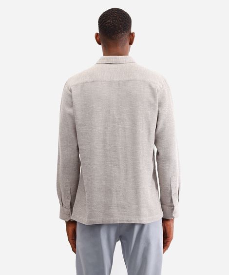 camisa comfort masculina texturizada bege
