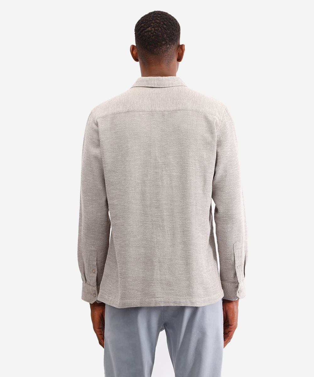 camisa comfort masculina texturizada bege