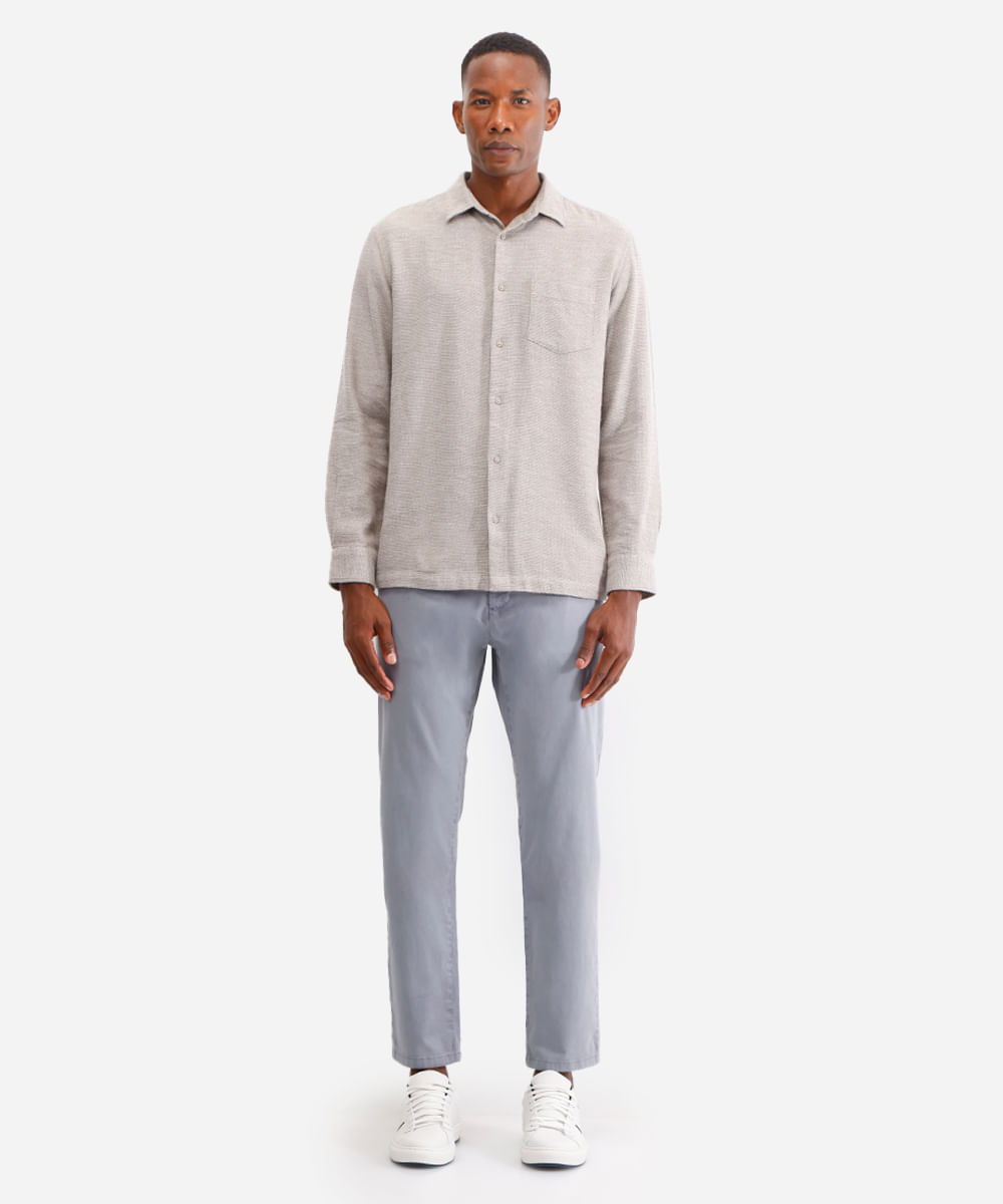 camisa comfort masculina texturizada bege