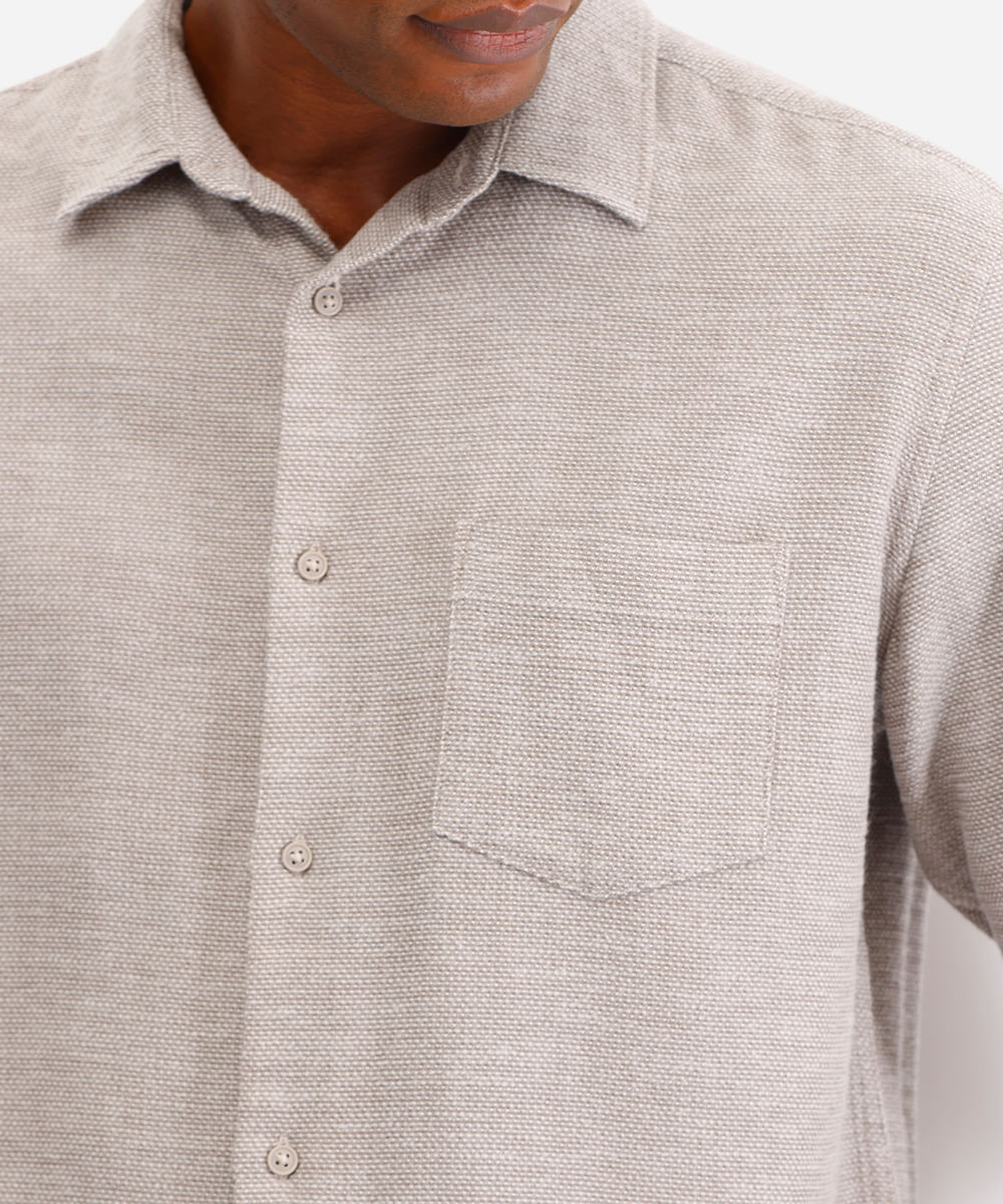 camisa comfort masculina texturizada bege