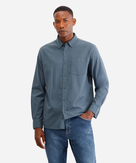 camisa comfort masculina de sarja azul