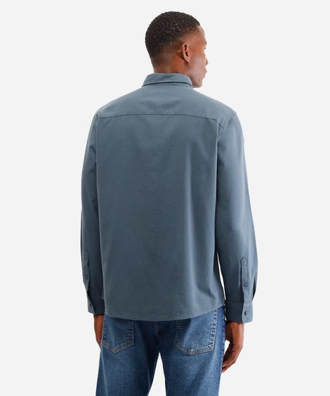camisa comfort masculina de sarja azul