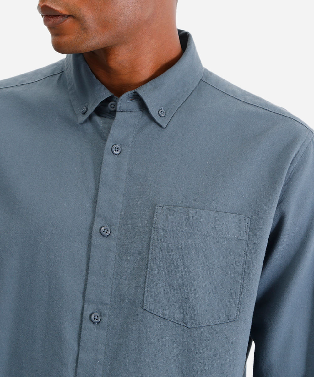 camisa comfort masculina de sarja azul