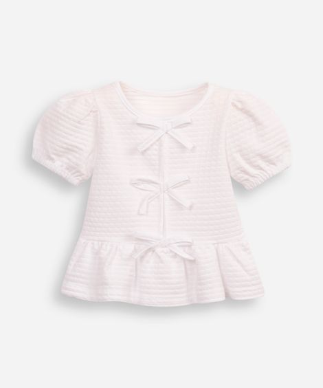 blusa de algodão infantil com lacinho texturizada off white