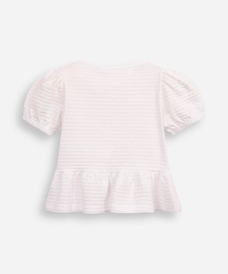 blusa de algodão infantil com lacinho texturizada off white