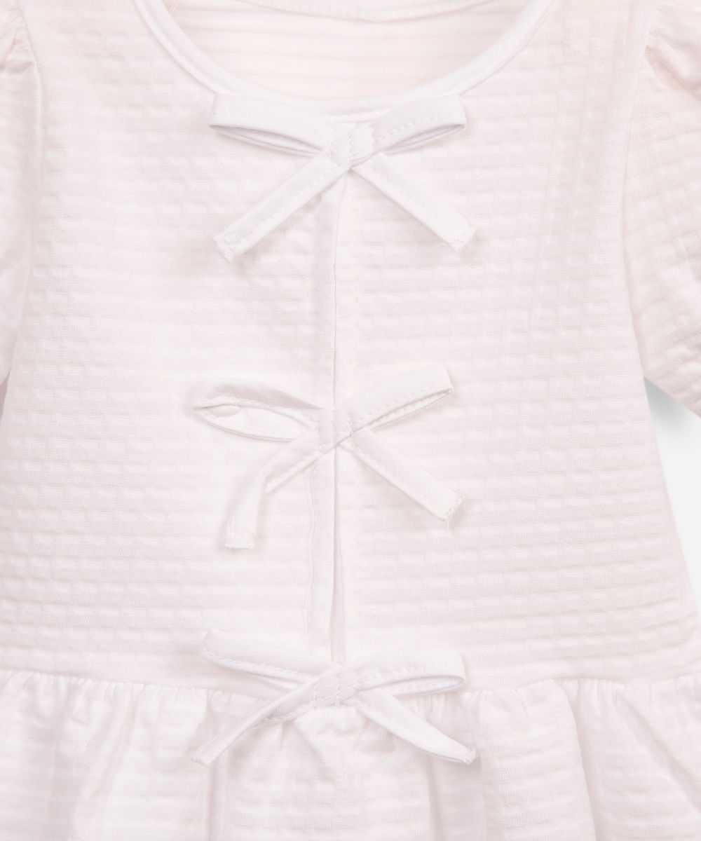 blusa de algodão infantil com lacinho texturizada off white