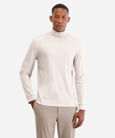 blusa slim manga longa gola alta - cinza claro