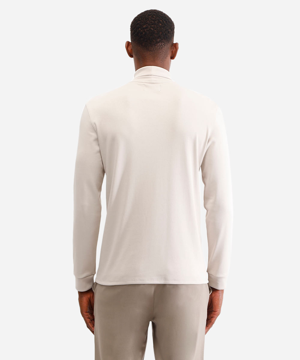 blusa slim manga longa gola alta - cinza claro