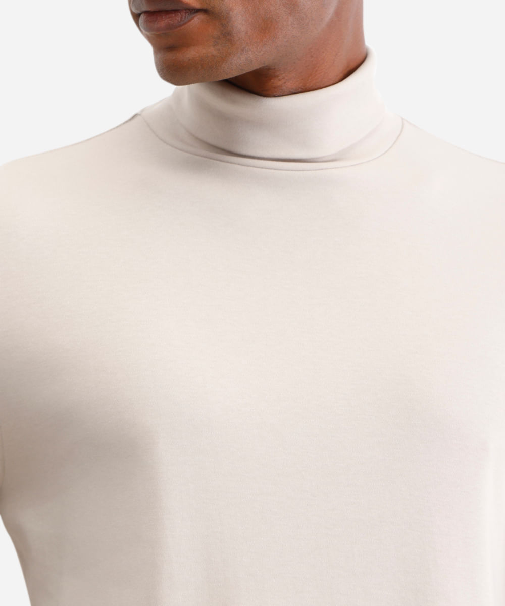 blusa slim manga longa gola alta - cinza claro