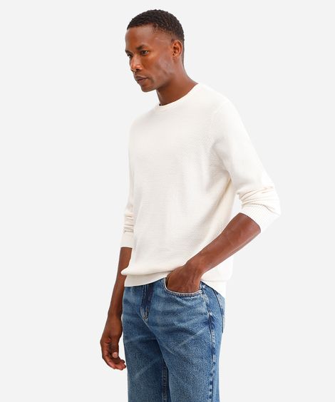 suéter masculino de tricot texturizado off white