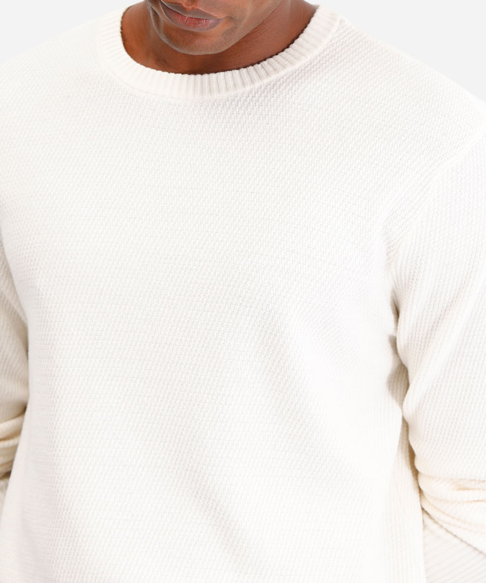suéter masculino de tricot texturizado off white