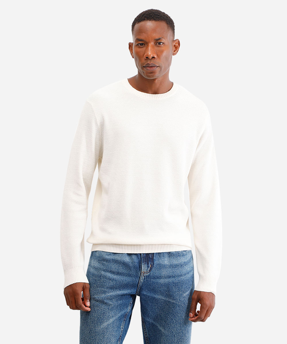 suéter masculino de tricot texturizado off white
