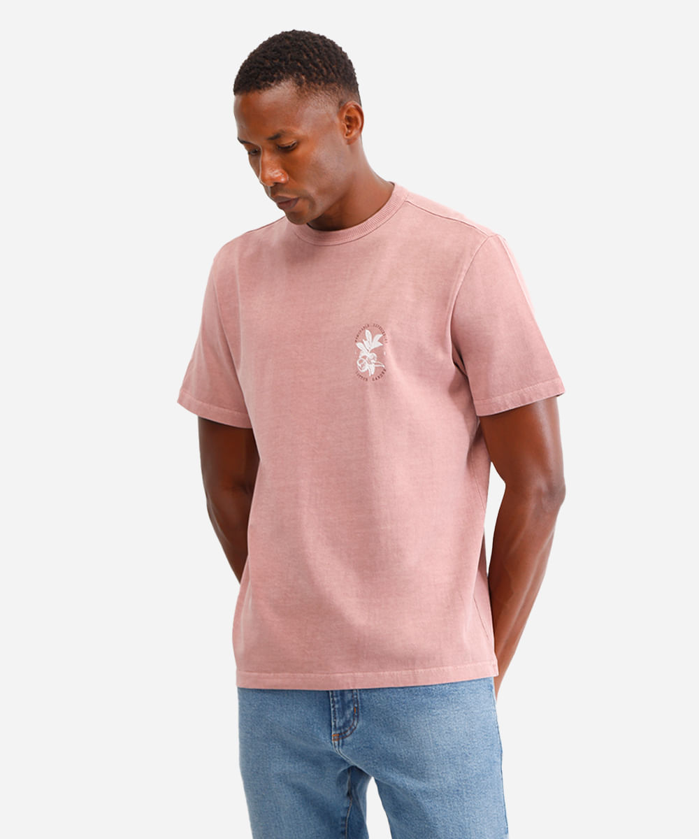 camiseta masculina de algodão cotton garden rosa