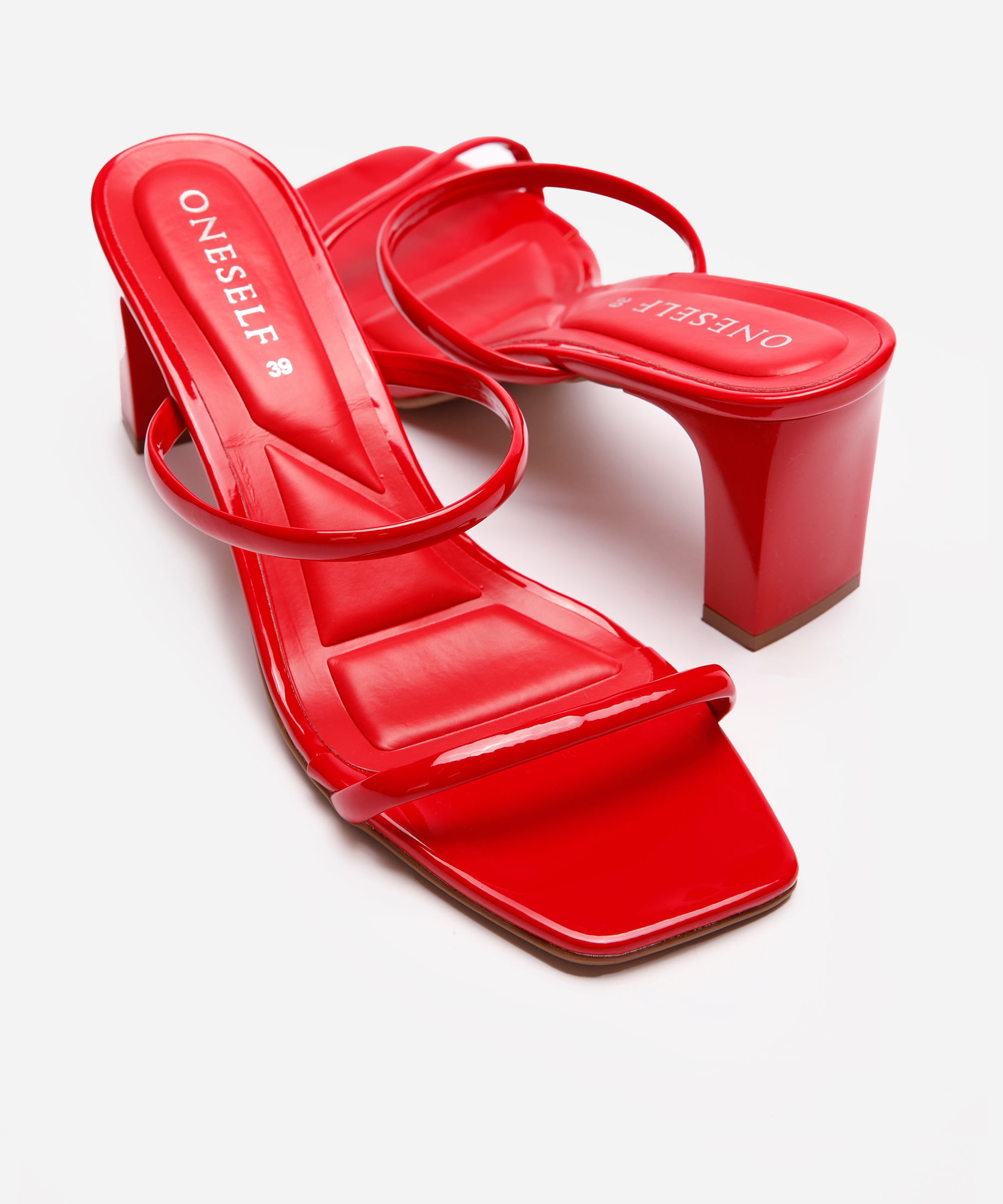 tamanco verniz salto médio tiras finas oneself vermelho