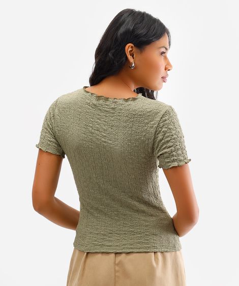 blusa manga curta texturizada - verde claro