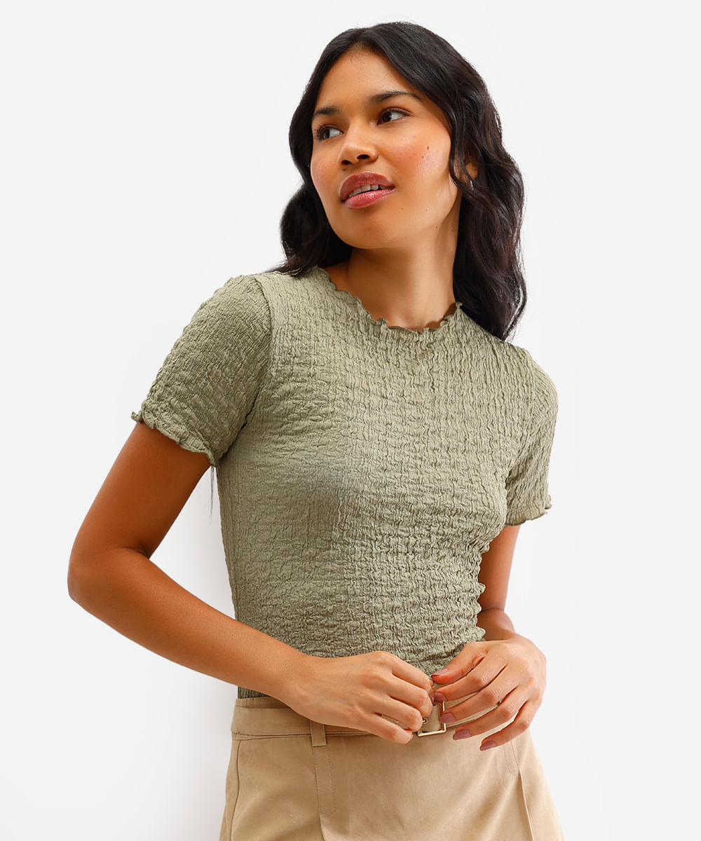 blusa manga curta texturizada - verde claro
