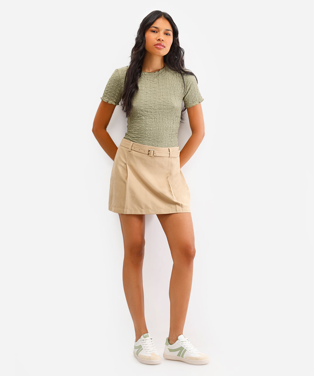 blusa manga curta texturizada - verde claro