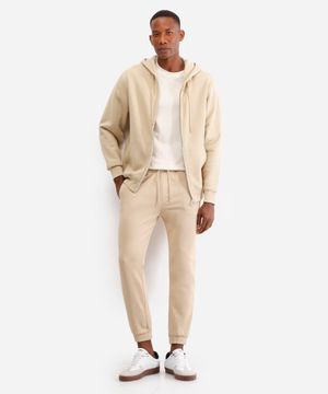 calça básica jogger masculina de moletom bege