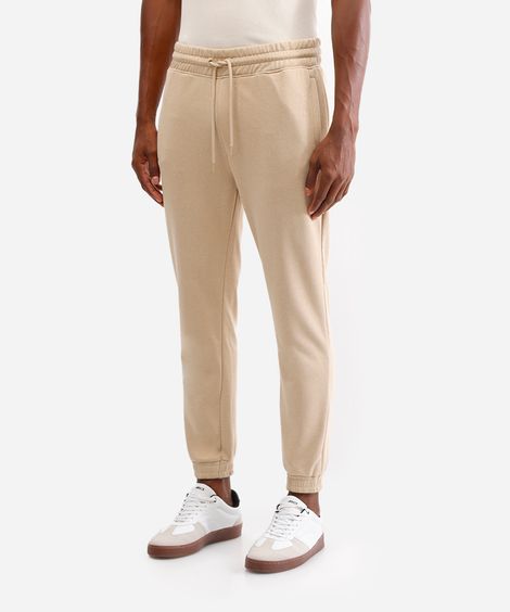 calça básica jogger masculina de moletom bege