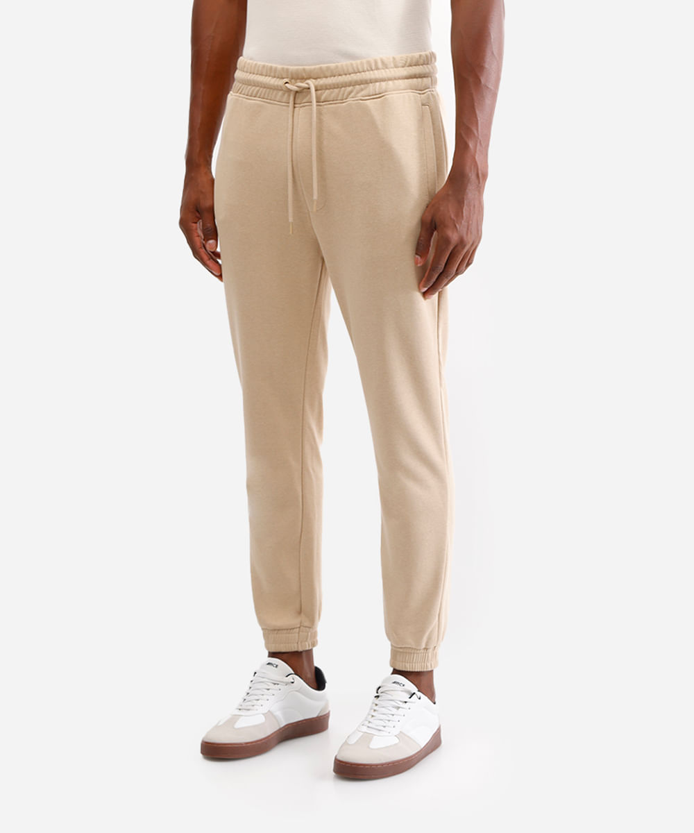 calça básica jogger masculina de moletom bege