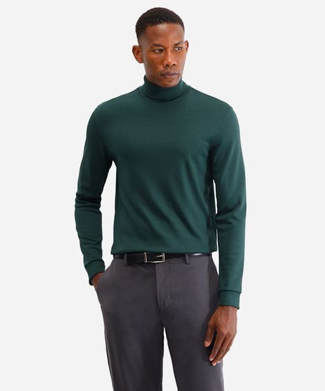 blusa slim manga longa gola alta - verde escuro