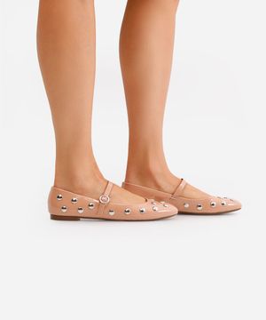 sapatilha bico quadrado com tachas oneself bege