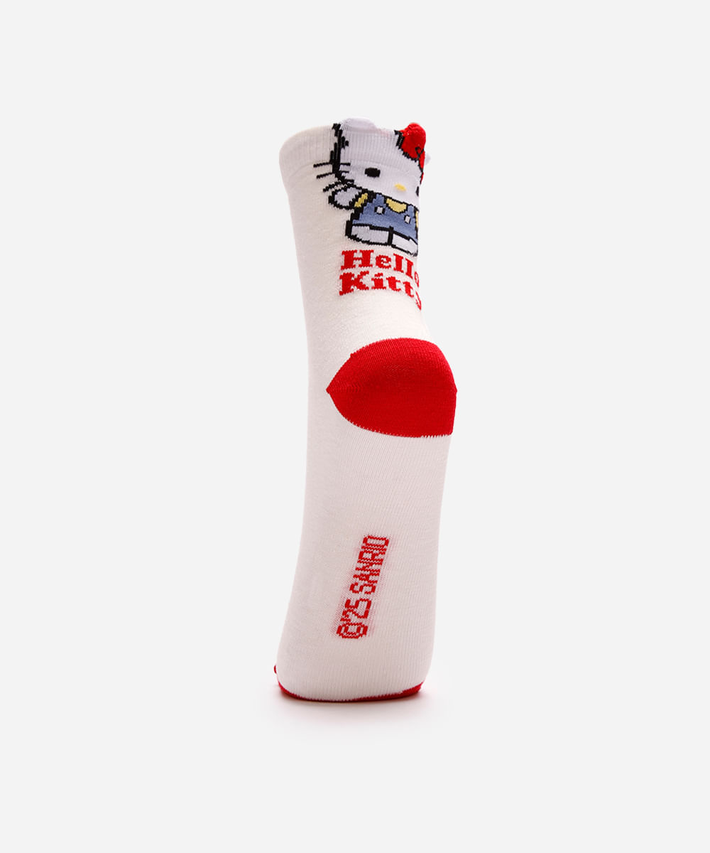 meia cano alto infantil de algodão hello kitty off white