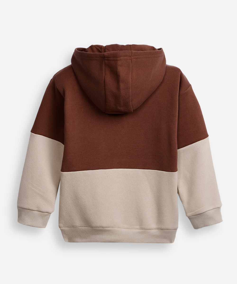 blusão infantil de moletom com capuz e bolso marrom