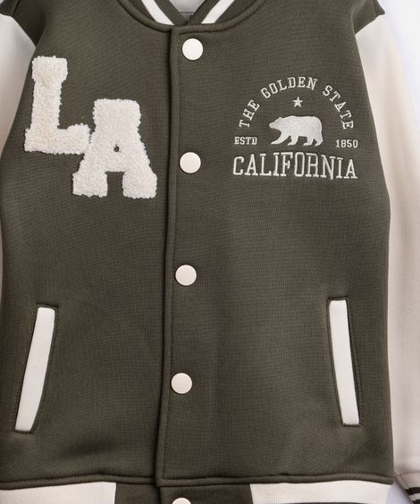 jaqueta bomber infantil de moletom califórnia verde