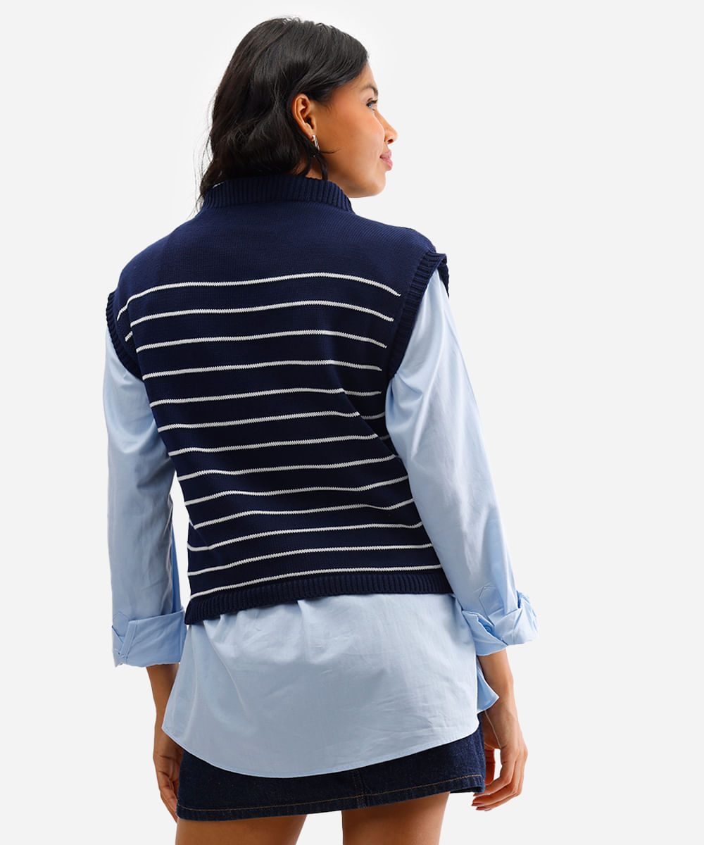 blusa feminina de tricot listrada azul
