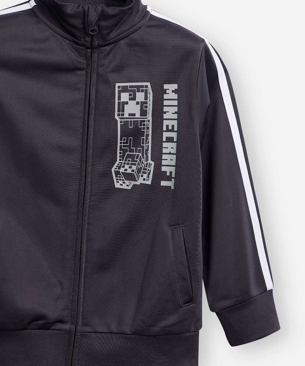 jaqueta infantil com listra minecraft cinza