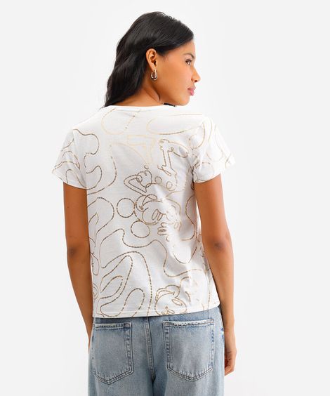 camiseta feminina de algodão mickey metalizado off white