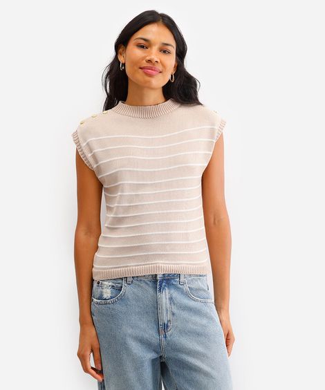 blusa feminina de tricot listrada bege