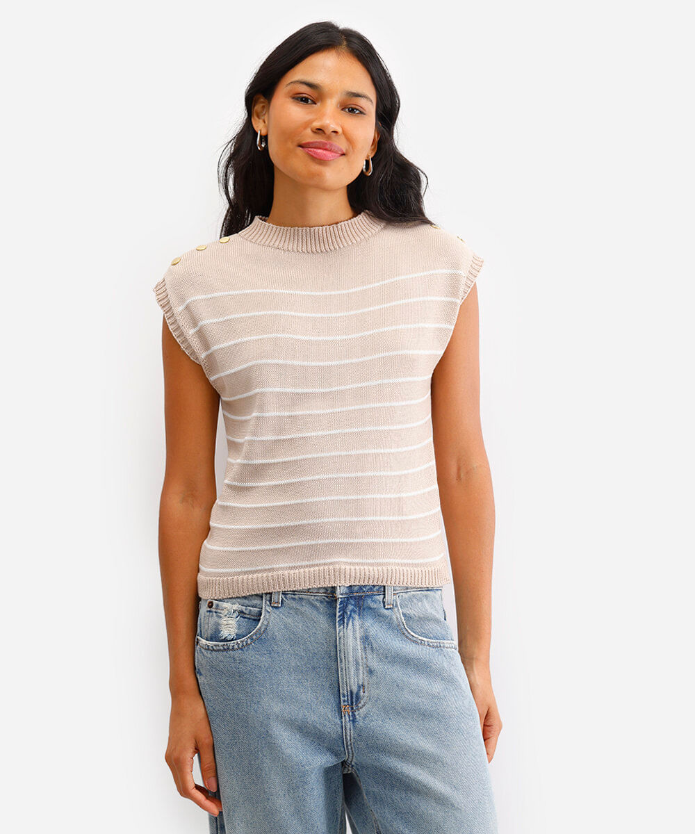 blusa feminina de tricot listrada bege