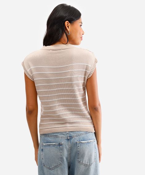 blusa feminina de tricot listrada bege