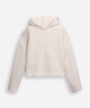 blusão juvenil de tricot com capuz bege