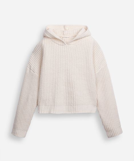 blusão juvenil de tricot com capuz bege