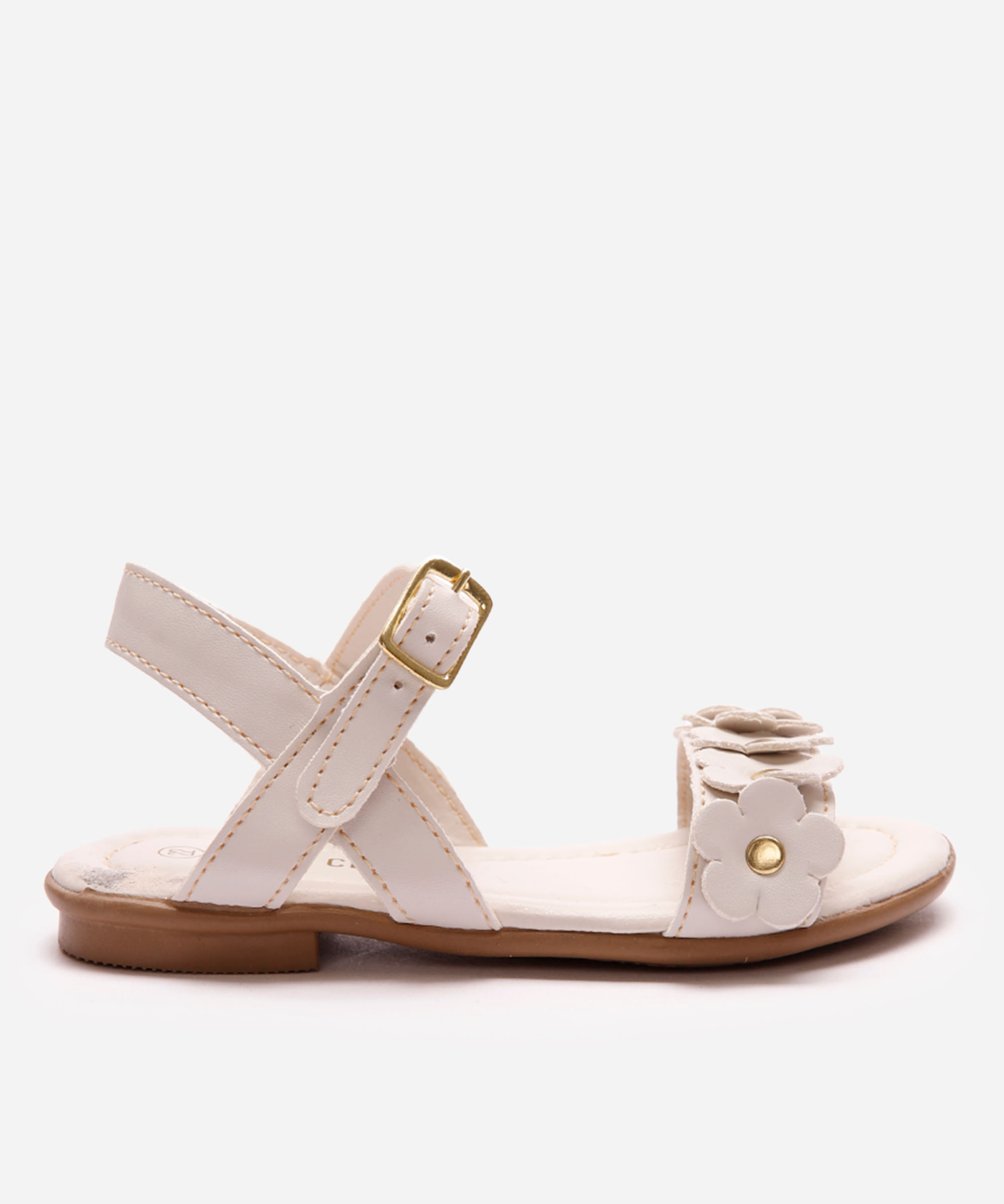 sandália infantil com flores off white