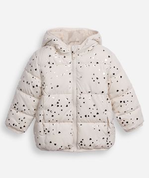 jaqueta puffer infantil coração bege