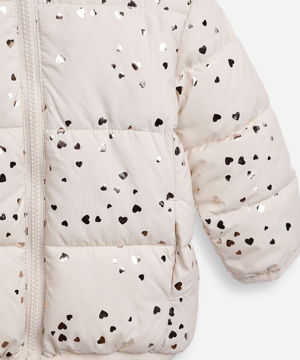 jaqueta puffer infantil coração bege