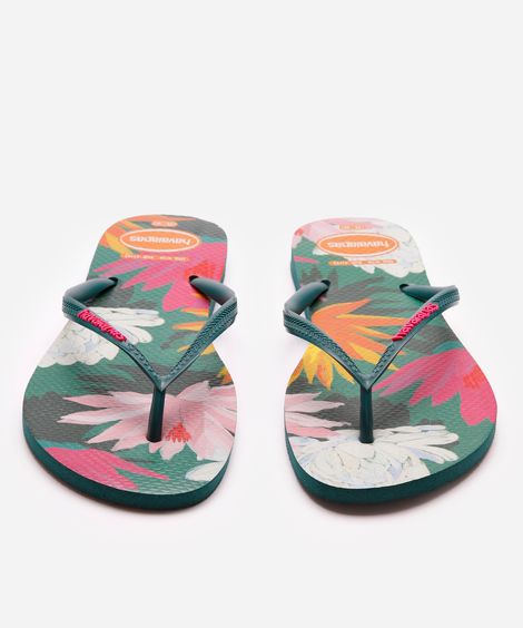 chinelo feminino havaianas slim folhagens verde