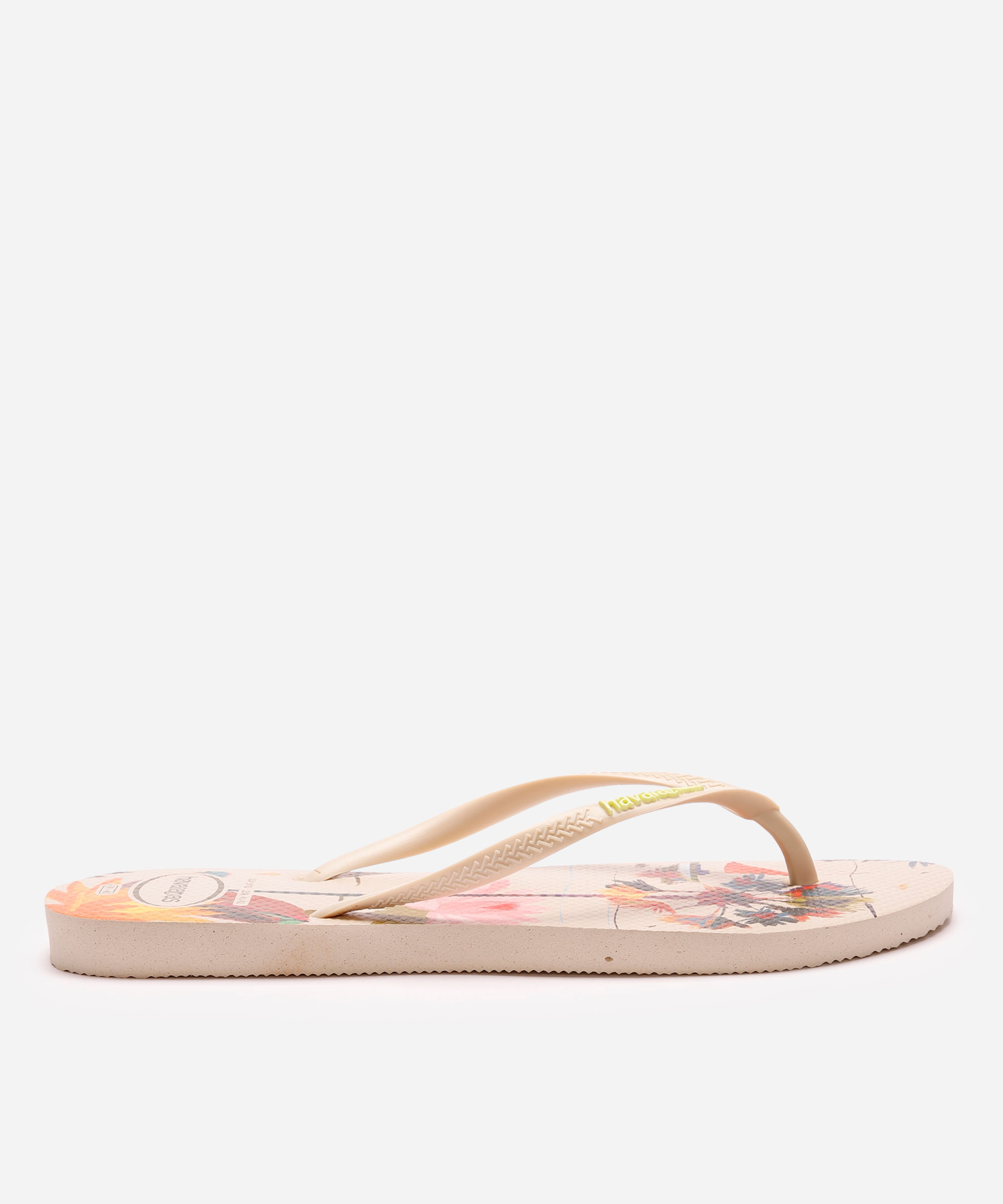 chinelo feminino havaianas slim folhagens bege