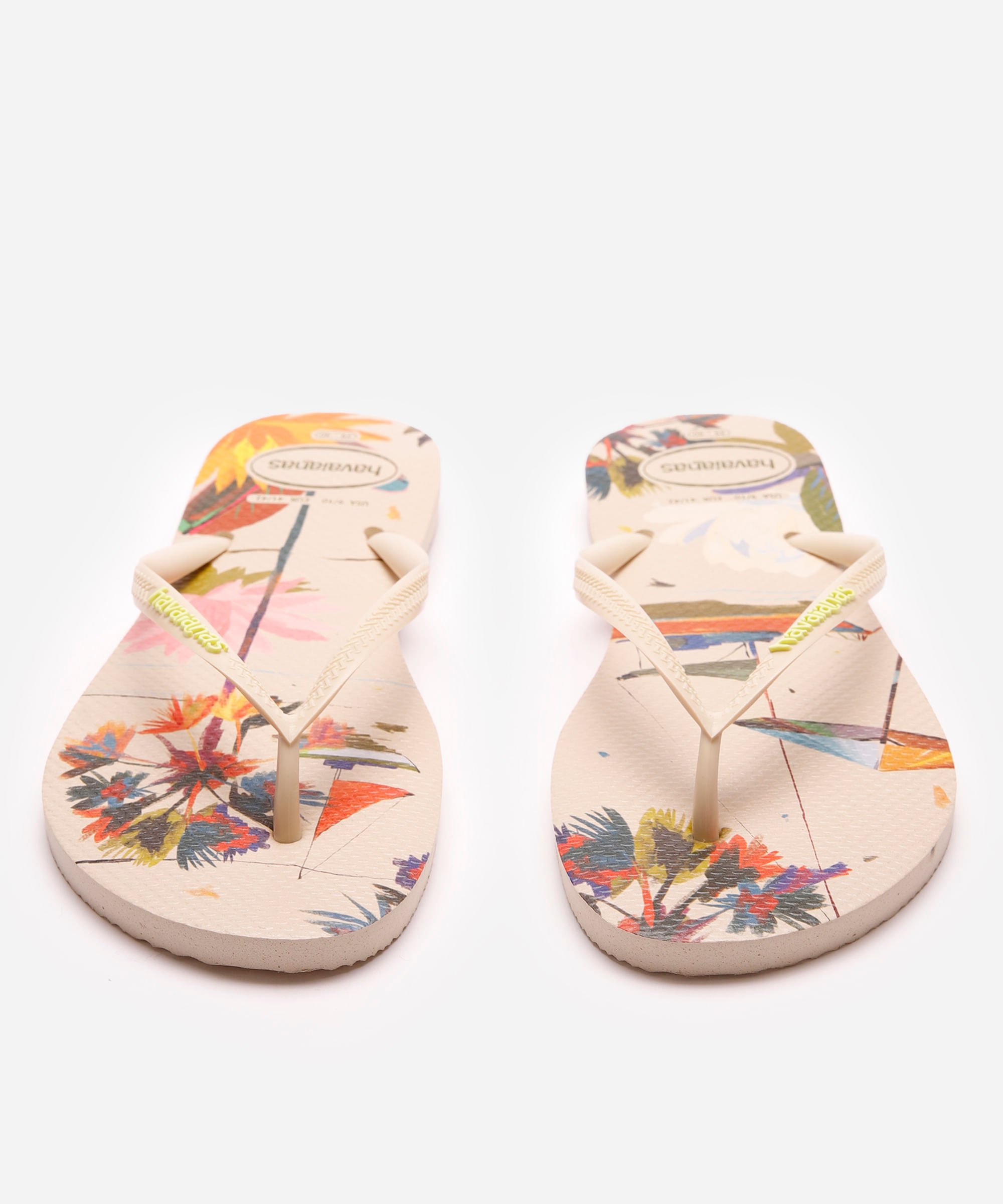 chinelo feminino havaianas slim folhagens bege